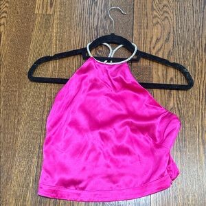Vibrant Pink Satin Halter Crop Top